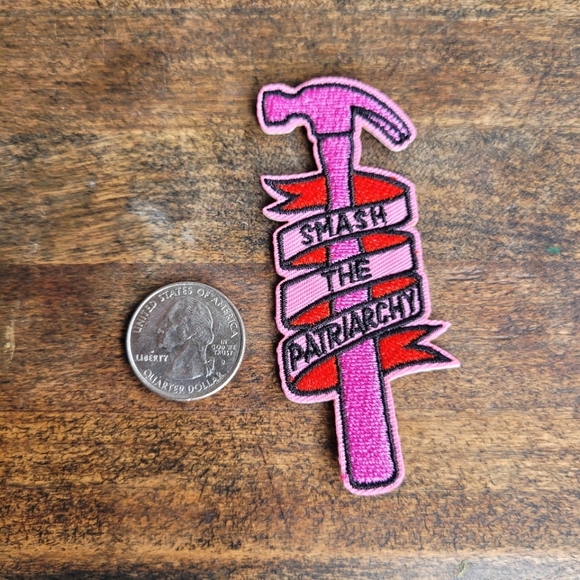 Smash The Patriarchy Pink Hammer Feminist Iron on Patch - Picture 2 of 2